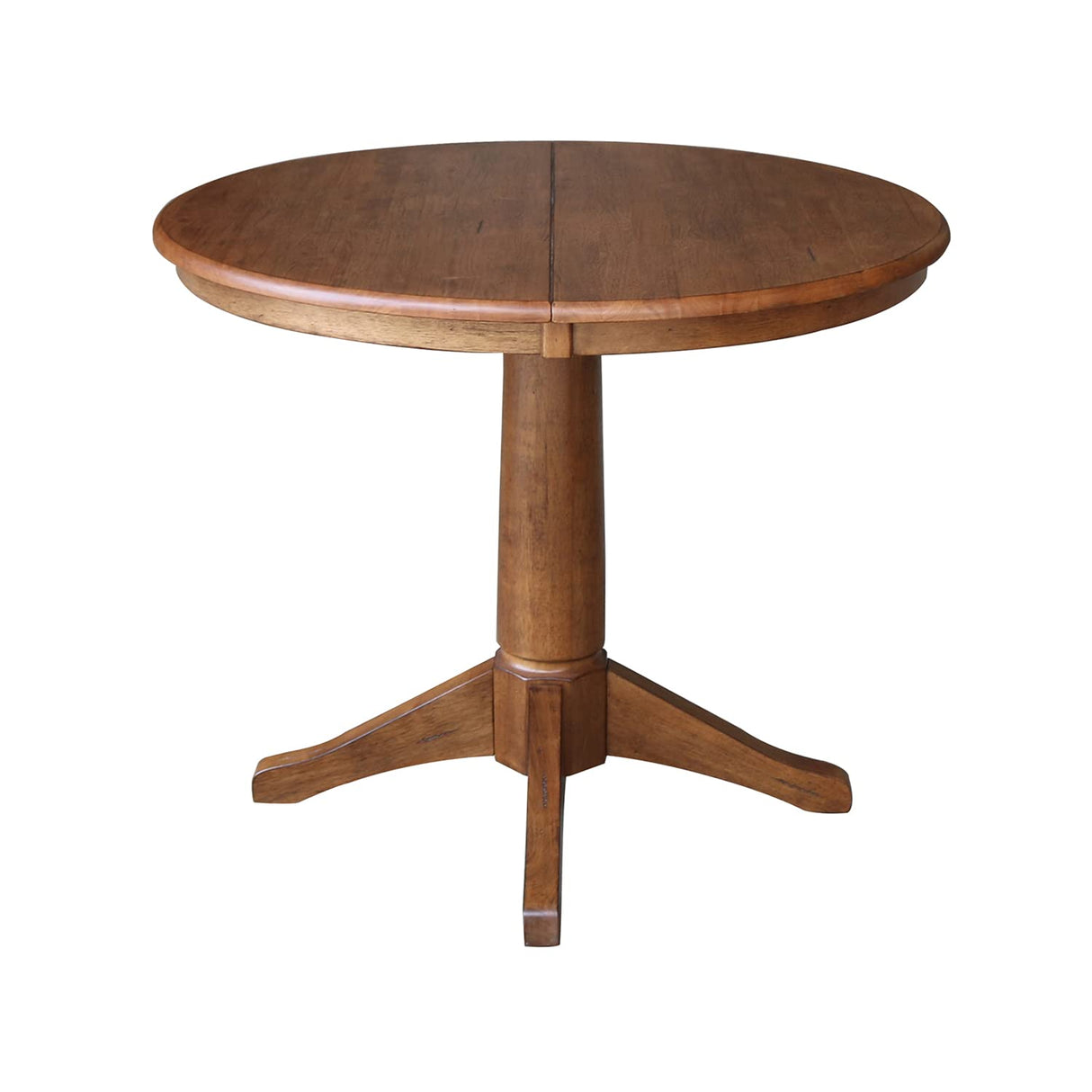 IC International Concepts 36" Round Top Pedestal 12" Leaf-30.1" H Dining Table, Distressed Oak IC International Concepts