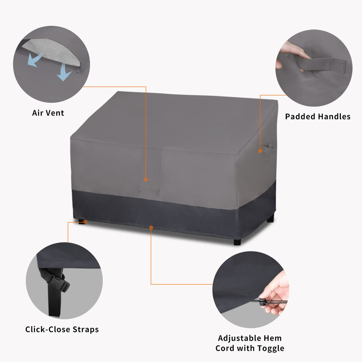 Easy-Going Waterproof Outdoor Sofa Cover, Heavy Duty 2 Seater Outdoor Loveseat Cover, Windproof Patio Furniture Cover with Air Vent (58Wx32.5Dx31H inch, Gray/Dark Gray) Easy-Going