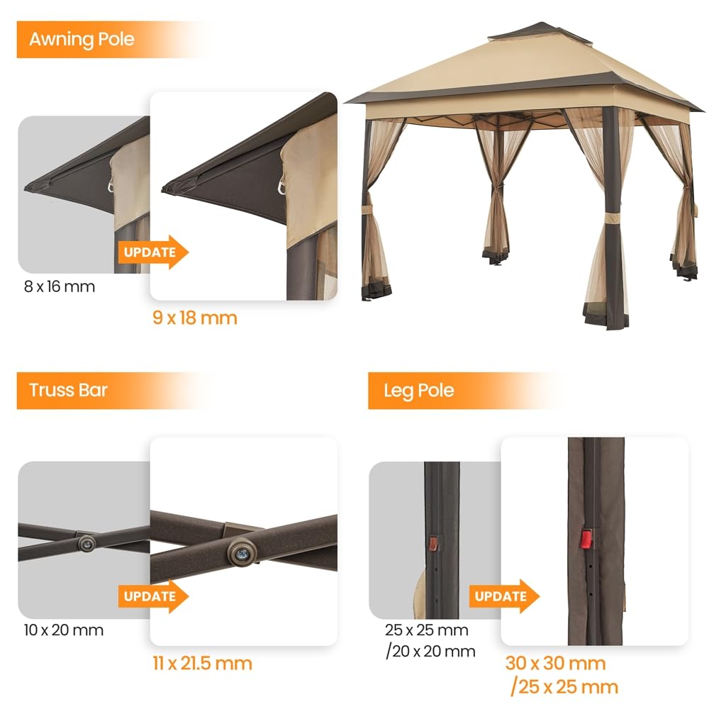 Yaheetech 11x11 Pop Up Gazebo Outdoor Canopy Shelter, Instant Patio Gazebo Sun Shade Canopy Tent with 4 Sandbags, Double Tiers & Mesh Netting for Lawn, Garden, Backyard & Deck, Khaki Yaheetech