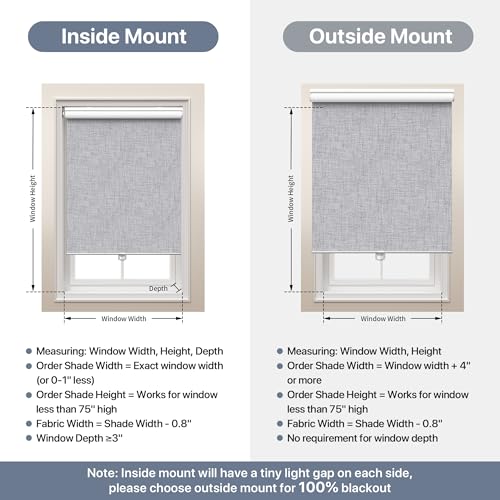 GENIMO 100% Blackout Roller Window Shades, Window Blinds Cordless with Thermal Insulated, UV Protection Fabric, Mini French Door Blinds for Home, Office, Bedroom, Easy to Install, Grey, 10" W X 75" H GENIMO