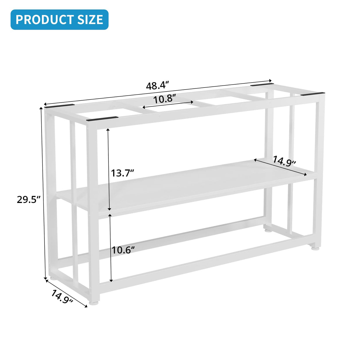VOWNER 55-75 Gallon Fish Tank Stand - Metal Aquarium Stand, 48.4" x 14.9" x 29.5" Heavy Duty Reptile Tank Stand, Adjustable 2-Tier Fish Tank Rack Shelf for Home Office, Tank not Included, White VOWNER
