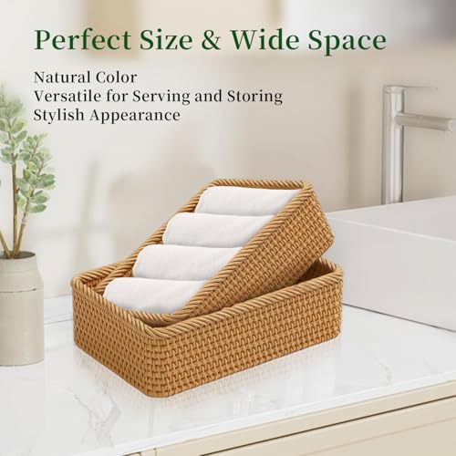 LAVNTM Rattan Storage Basket, 3 Pack Hand Woven Rectangular Fruit Baskets for Serving, Picnic Basket, Wicker Storage for the Living Room Kitchen (Honey Brown) LAVNTM