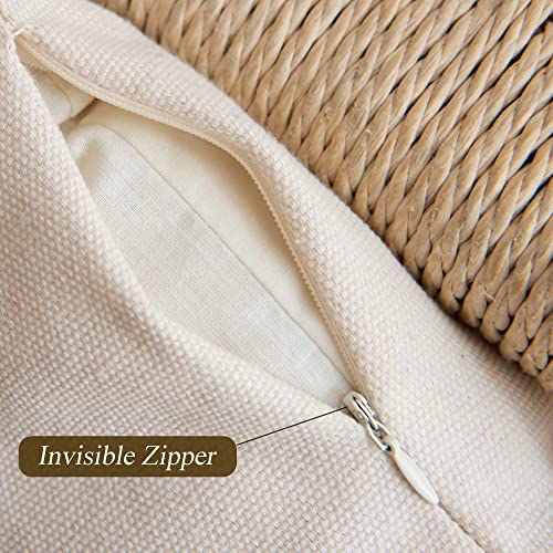 DUKYMIK Woven Farmhouse Accent Decorative Throw Pillow Covers for Couch Sofa - 18 x 18 Inch Decorative Boho Neutral Pillow Cushion with Tassels for Living Room, Natural Beige, Single Stripe DUKYMIK