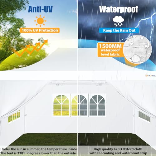 HOTEEL 10x15 Pop up Canopy Tent for Parties, Heavy Duty Easy Setup Tent with 4 Sidewalls, Outdoor Commercial Instant Gazebo for Wedding Event, with Roller Bag & Sand Bags, White(Hexagonal Frame) Hoteel