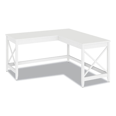 Workspace by Alera L-Shaped Farmhouse Desk, 58.27" x 58.27" x 29.53", White
