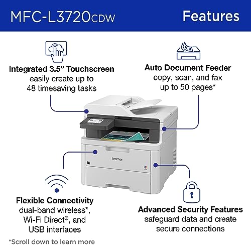 Brother MFC-L3720CDW Wireless Digital Color All-in-One Printer with Laser Quality Output, Copy, Scan, Fax, Duplex, Mobile Includes 4 Month Refresh Subscription Trial ¹ Amazon Dash Replenishment Ready Brother