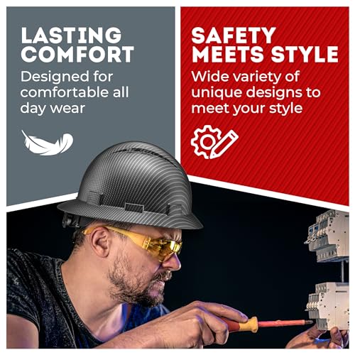 Acerpal Full Brim Non-Vented Classic Black Carbon Fiber Design Matte Finish OSHA Construction Approved Hard Hat with 6-Point Suspension Casco de construccion ACERPAL