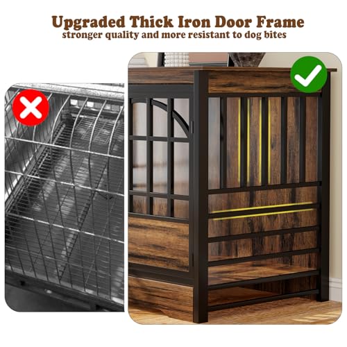 COZPAW 52 Inch Dog Crate Furniture, Extra Large Dog Kennel Indoor for XLarge Breed, Heavy Duty Dog Cage with Double Elegant Arched Doors, Decorate as TV Stand & End Table-Retro Brown COZPAW