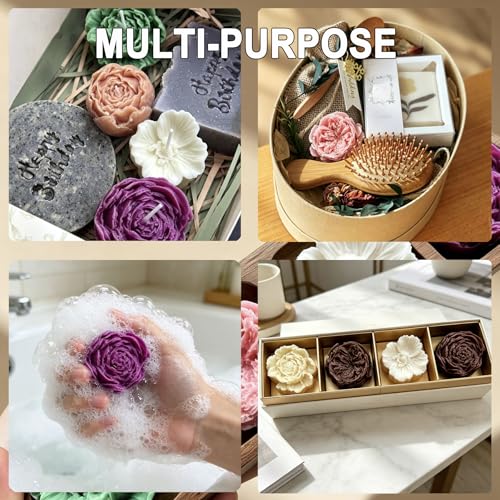 4 Pcs Flower Silicone Molds, Flower Candle Molds for Candle Making,3D Floral Silicone Resin Mold Peony Rose Ranunculus Fondant Mold for Chocolate Cake Decorating Soap Wax Resin Craft
