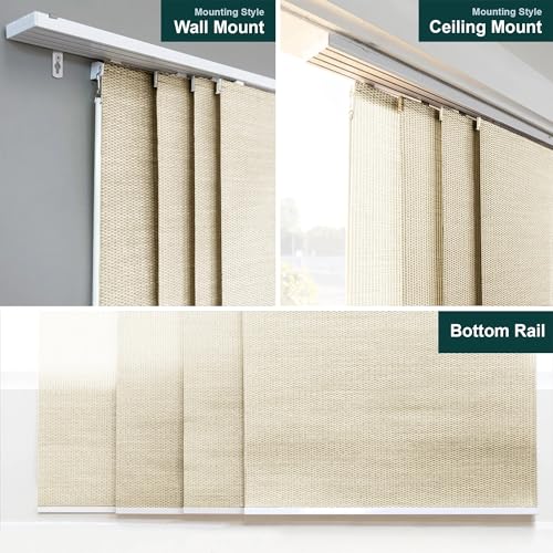 CHICOLOGY Panel Track Vertical Blinds for Sliding Patio Doors, Room Dividers and Closet Covers, Four Woven Panels 23 in Wide Each, Adjustable Track 46-86 in W, Height Trimmable Up to 96 in, Beige CHICOLOGY