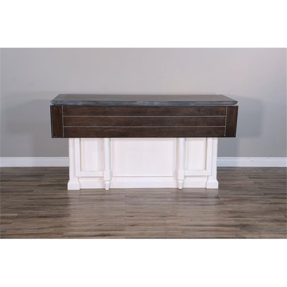 Pemberly Row 71.5" x 38" Farmhouse Wood Kitchen Island with Adjustable Shelves, Ample Storage Space, in White & Dark Brown Finish Pemberly Row