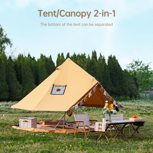 WaldZimmer Canvas Bell Tent 10ft Ginger with Stove Jack and Zipped Removable Floor, Luxury Outdoor Glamping Yurt Cotton Tent for Family Truck Car Camping Hunting Party WaldZimmer