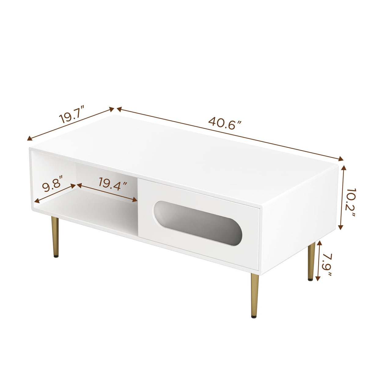 VEELOK Modern Coffee Table for Living Room - LED Living Room Table with 4 Storage Compartments, Semi See-Through Sliding Doors - Glossy Finish, Metal Legs, Rounded Edges - Contemporary Home Furniture VEELOK