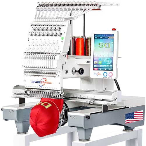 SpareSphere SS-1501 Commercial 15 Needles Embroidery Machine with Touch Screen, 14"x20" Embroidery Area, 1200SPM Max Speed, Wifi Available, Embroidering for 3D Caps, Flat, T-Shirts, Bags and more.