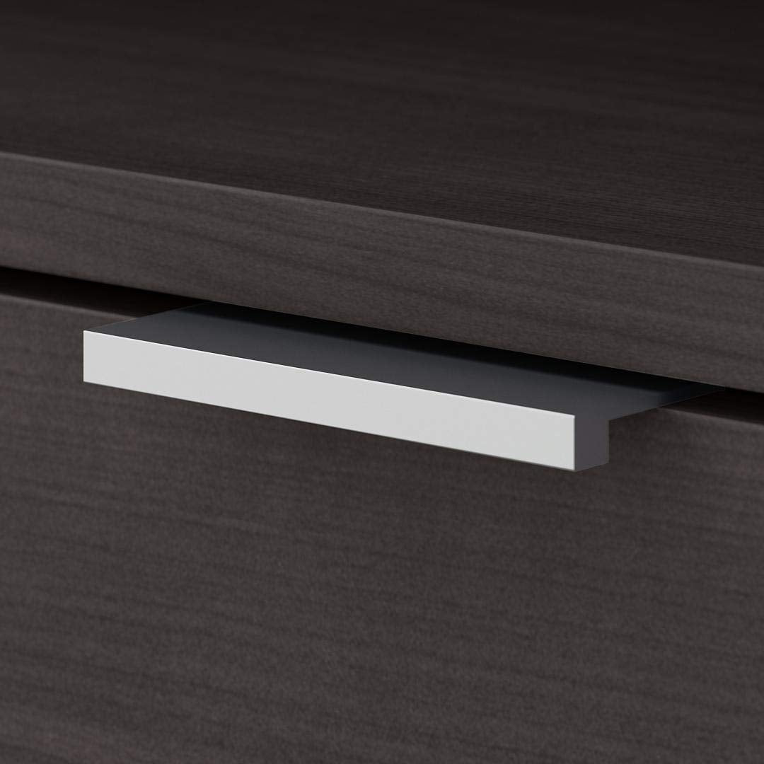 Bush Furniture Low Wide Cabinet with Doors and Shelves,Jamestown Collection Storage Chest with Satin Nickel Handles, 60Wx16Dx21H, Storm Gray Bush Business Furniture