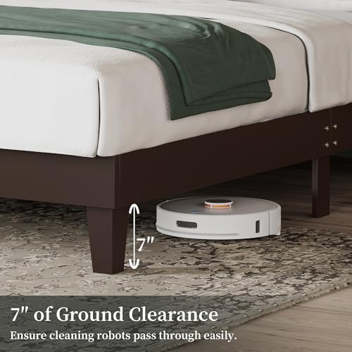 Yaheetech Wood Bed, Rubber Wood Platform Bed Frame with Headboard/Wood Slats, Farmhouse Style, No Box Spring Needed, Mattress Foundation, Noise-Free, Easy Assembly, Queen Size, Espresso Yaheetech