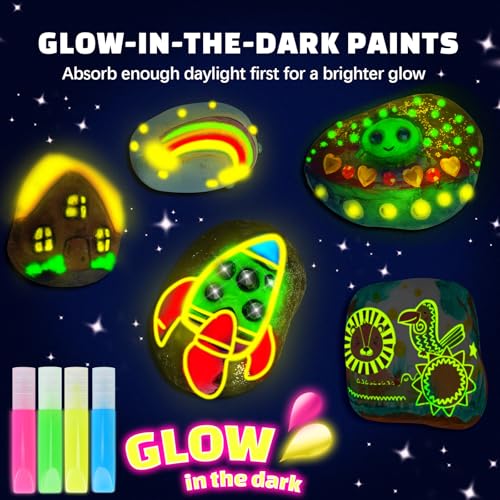 EPUMP Rock Painting Kit for Kids - Glow in The Dark Arts and Crafts for Boys and Girls Ages 6-12, Kids Craft Paint Kits, Art Supplies, Creative Arts and Crafts Toys Christmas Birthday Party Gifts EPUMP