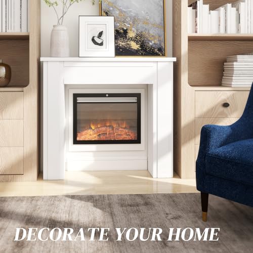 HOMCOM Modern Fireplace Mantel, Freestanding Fireplace Surround with Leg for Electric Fireplaces, 44.7" W x 40" H, White HOMCOM