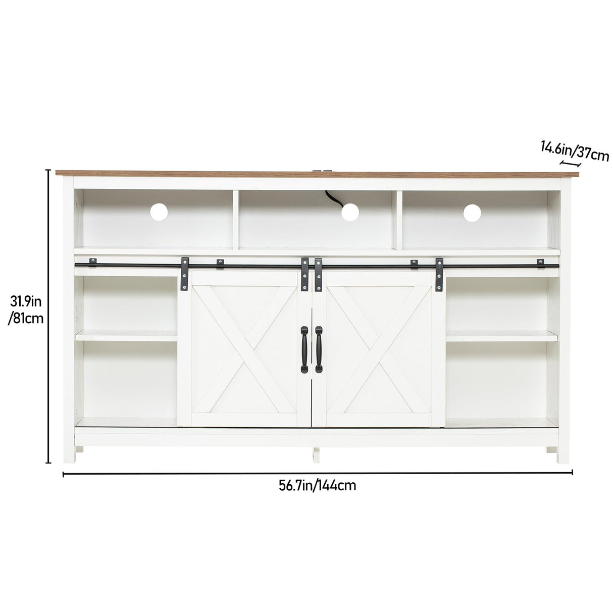 jiteentarou Farmhouse Coffee Bar Cabinet with Power Outlet, Rustic Sideboard Buffet Storage Cabinet with Storage, Wood Buffet Cabinet Serving Table Cupboard for Dining Room, Living Room, White jiteentarou