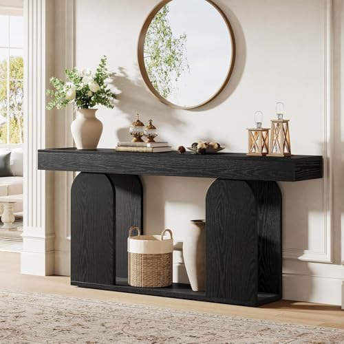 Tribesigns 70.9-Inch Extra Long Sofa Table, Farmhouse Console Tables with Wood Frame and Storage Shelf, 2-Tier Wood Table Behind Couch for Living Room, Hallway, Foyer, Black Tribesigns