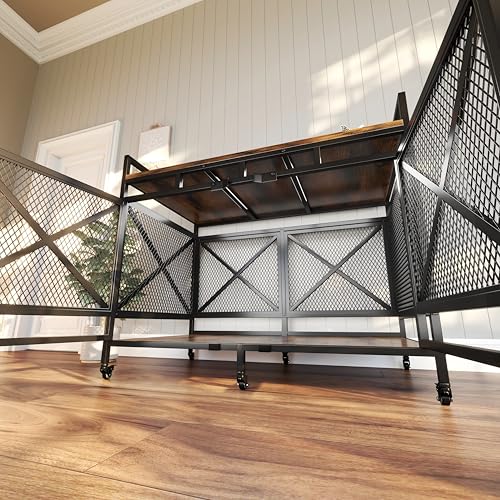 48 Inch Extra Large Furniture Dog Crate | COZPAW Heavy Duty Wooden Indoor Dog Kennel with Caster Wheels | Decorative Pet House End Table | Caramel Brown COZPAW