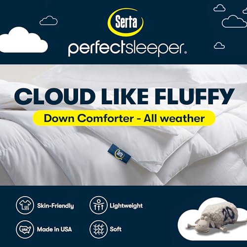 Serta European Down Comforter King Size All Season, 100% Cotton, 600 Fill Power Extra Fluffy, Made in USA, White Down Duvet Insert, Lightweight Medium Warmth, Hotel Style, 106"x 90" White Serta