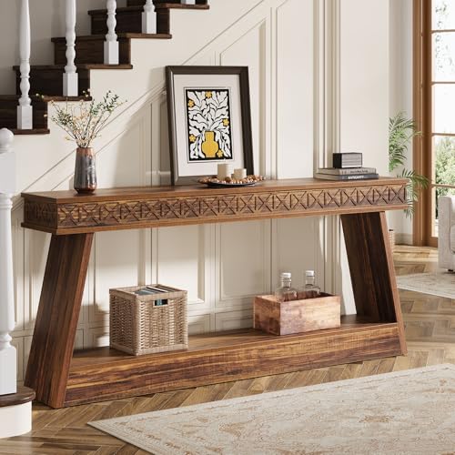 Tribesigns 70.9 Inch Long Console Table for Entryway, 2-Tier Farmhouse Entryway Table with Storage, Narrow Sofa Table Behind The Couch, Wood Accent Table for Hallway, Living Room, Foyer, Dark Brown Tribesigns