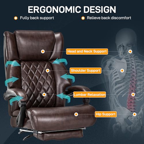 500 LBS Big and Tall Office Chair with Foot Rest High Back Recline Ergonomic Chair for Heavy People, Executive Office Chair Comfortable for Home Office, Large Computer Desk Chair Brown ZSQN