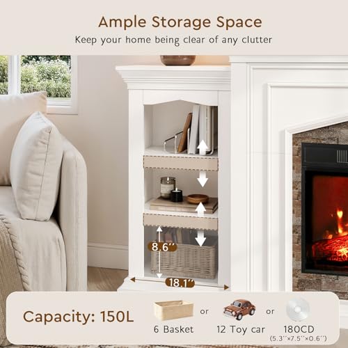 LGHM 80" Fireplace TV Stand for TVs Up to 90 Inch, Electric Fireplace with Mantel, Modern Entertainment Center with Storage, Realistic Stacked Stone Surround and 3D Flame Effect for Living Room LGHM