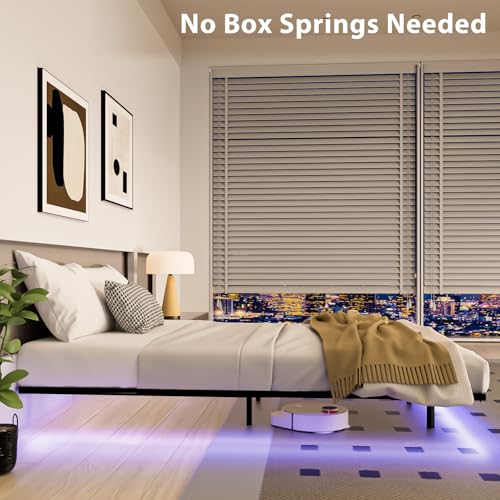 YIADDTION King Size Floating Bed Frame with Smart LED Lights, Modern Metal Platform Floating Bed Frame King - Heavy Duty Easy Assembly No Box Spring Needed and Noise Free YIADDTION