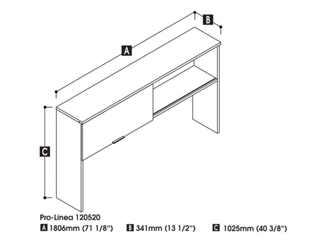 Bestar Pro-Linea Hutch with Sliding Door in White, 72W Bestar