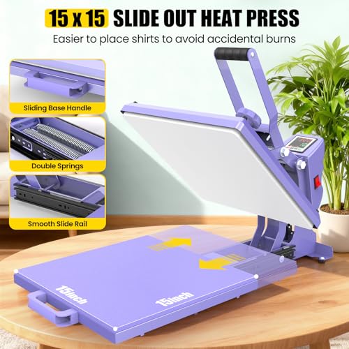 AKEYDIY15X15 Heat Press Machine Slide Out Clamshell for T-Shirts, Industrial-Quality T-Shirt Press, Vinyl Heat Press, Digital Sublimation for T Shirt, Pillows, Bag, Mats (Shirt Press_TFES) AKEYDIY