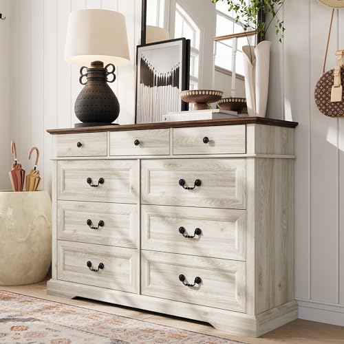 LINSY HOME Drawers Dresser for Bedroom, Wood Bedroom Dresser Farmhouse Drawer Chest, Tall Dresser for Closet, Dressers Organizer for Living Room, Closet, Hallway LINSY HOME