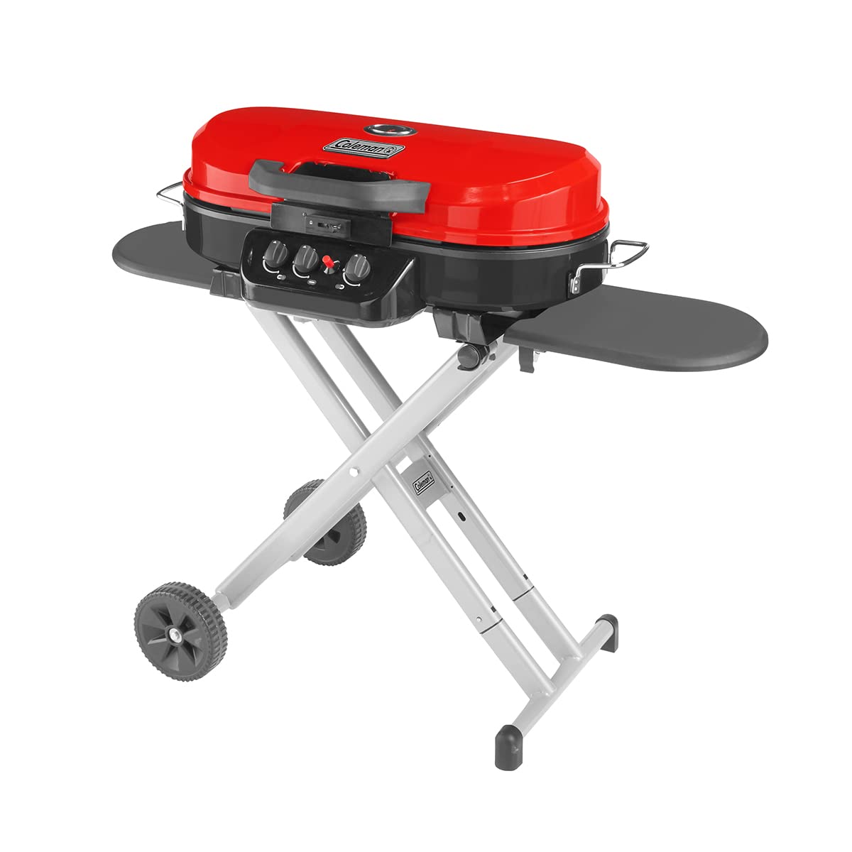 Coleman Roadtrip 285 Portable Stand-Up Propane Grill, Gas Grill with 3 Adjustable Burners and Instastart Push-Button Ignition; Grease Tray, Side Tables, Thermometer, Folding Legs & Wheels Included Coleman