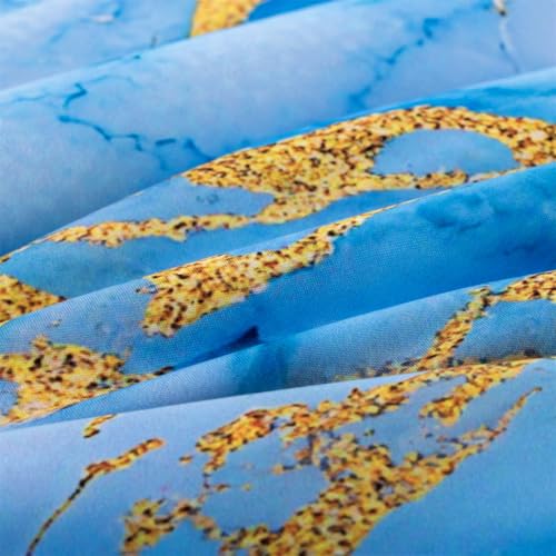 Holawakaka Light Blue Gold Marble Print Bedding Comforter Set Queen Size Marbled Bed Sets 3 Pieces (Light Blue Gold, Queen) Holawakaka