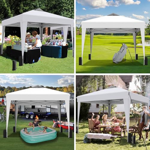 SANWAY 10x10 Pop up Canopy Tent, One-Button, Outdoor Instant Canopy Protable for Events, Camping, Parties, Vendor, Beach Tent - White SANWAY