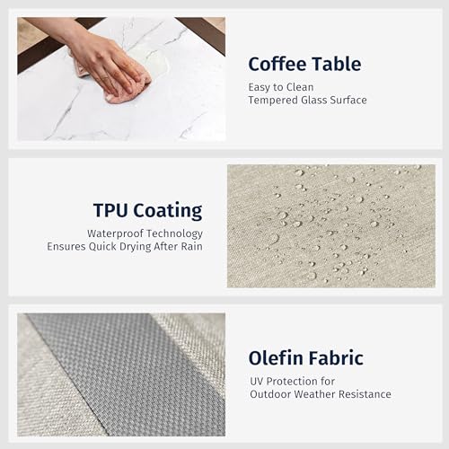 EAST OAK 4-Piece Patio Furniture Set with Thick Cushions, 4 Seats Waterproof Outdoor Patio Set with Rattan Armrests, Loveseat and Coffee Table for Backyard, 2024 Coast Patio Conversation Set in Beige EAST OAK