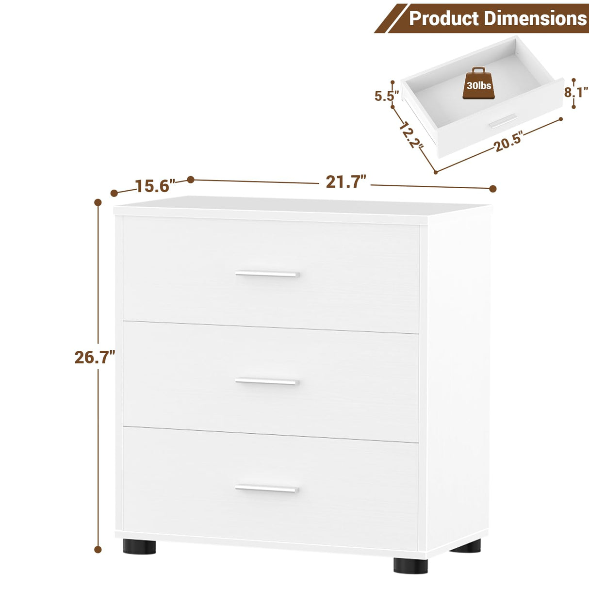 Aheaplus Closet Drawers Set of 2, Wood Closet Organizers and Storage with 3 Drawers, Closet Drawers Organizer System, Nightstands Bedside End Table with 3 Drawers Storage for Bedroom, White Aheaplus