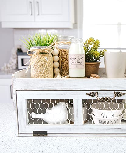 Rustic White Chicken Wire Countertop Shelving Organizer for Farmhouse Kitchen and Bathroom Felt Creative Home Goods
