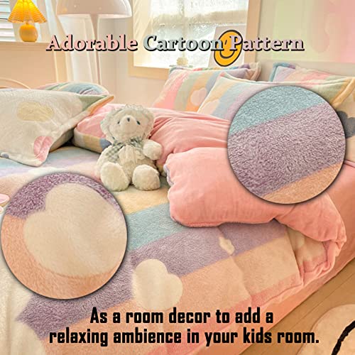 MorroMorn Pink Duvet Cover Queen, Rainbow Bedding Sets, Fluffy Comforter Covers Set, Down Alternative Blanket Ultra Soft Kawaii Cute for Girls Kids Teen Women Full Double Size MorroMorn