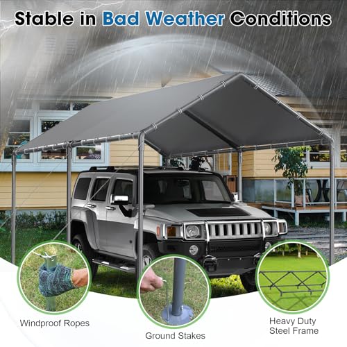 Carport 10x20ft Heavy Duty Car Tent, Portable Garage, Car Shelter, All-Season Tarp Tent for Car, Party,Grey Grezone
