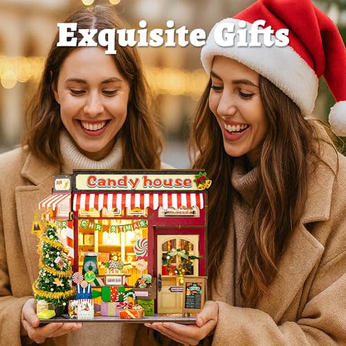 Flever DIY Miniature House Kit, Tiny Home Kit with LED Light, Mini House Build Craft Kits for Adults and Teens, Home Decor Creative Gift for Family/Friends (Christmas Candy House)