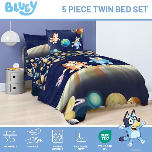 Jay Franco Kids Comforter Set Includes Sheets and Pillow Covers - Soft and Cozy Bed Set for Stylish Room Decor, Blue - Bluey & Bingo, 5 Piece Twin Jay Franco