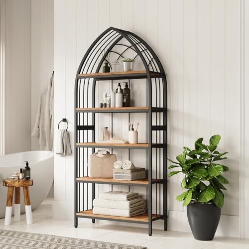 LITTLE TREE 74.8" Tall Bookshelf, 5-Tier Heavy Duty Metal Rack, Large Load-Bearing Capacity, Versatile Shelf for Living Room, Kitchen, Bedroom, Bathroom, Study LITTLE TREE
