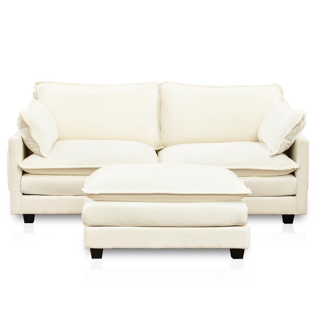 GlasFlength Sectional Couches for Living Room - L Shaped Couch Cloud Couch Comfy Sectional Couches, 77.6" 2 Seat Sofa Comfy Sectional with Ottoman/Pillows for Apartment, Bedroom, Cream White GlasFlength