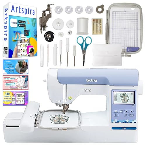 Brother PE900 5" x 7" Embroidery Machine All-in-One Bundle with 5 Embroidery Hoops, 80 Embroidery Threads & Deluxe Accessory Kit