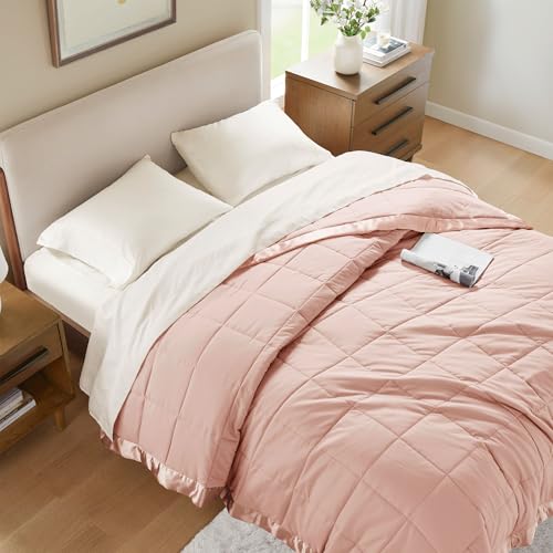 Madison Park Windom Down Alternative Blanket, Premium 3M Scotchgard Moisture Wicking Treatment, Lightweight and Soft Bed Cover For All Season, Satin Trim, Blush Full/Queen Madison Park
