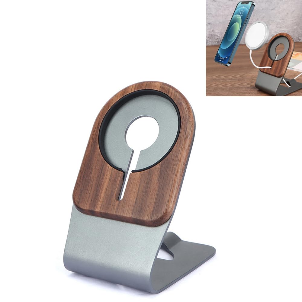 GOODKSSOP Luxury Aluminium Aloy + Solid Wooden Stand for MagSafe Charger, Desktop Holder for MagSafe Wireless Charging Accessories, Compatible with GOODKSSOP