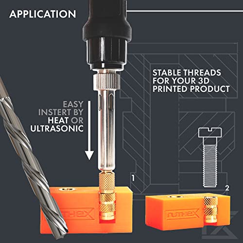 ruthex M4 Threaded Inserts - 50 Pieces RX-M4x8.1 Brass Heat Set Insert for Plastic Parts - Metric knurled Nuts - Insert by Heat into 3D Printing Components ruthex