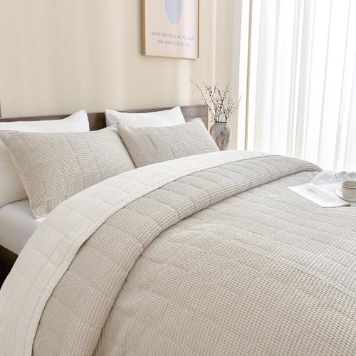 Sanracie Cotton Oversized King Bedspread(120"x120"),Wheat Waffle Weave Quilt Set 3Pcs Soft Lightweight Farmhouse Oversized King Quilt Bedding Set,Luxury Bedding Coverlet for All Seasons Sanracie